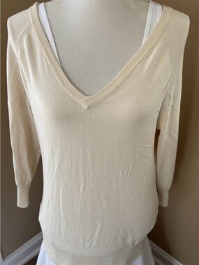 Massimo Ivory V-Neck Lightweight Knit Sweater Silk/Cotton Blend XL